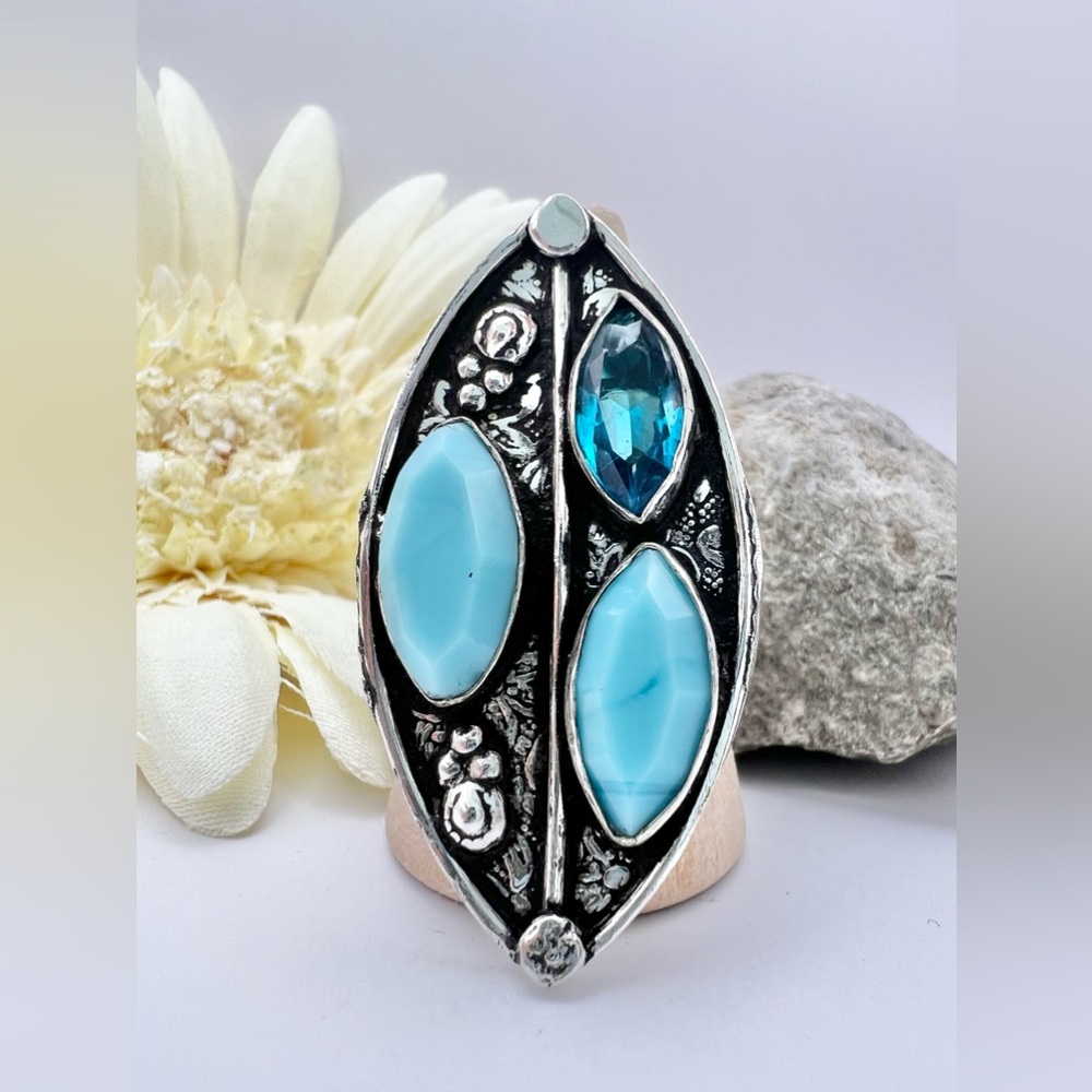 BLUE CHALCEDONY/TOPAZ RING - Picture 8 of 8